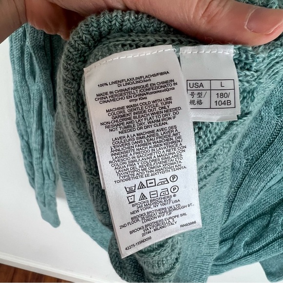 Brooks Brothers 100% Linen Cable Knit Sweater Blue Size L - Picture 5 of 7